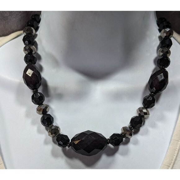 Chunky Gothic Black Beaded Necklace With Metallic Accents - Picture 1 of 8